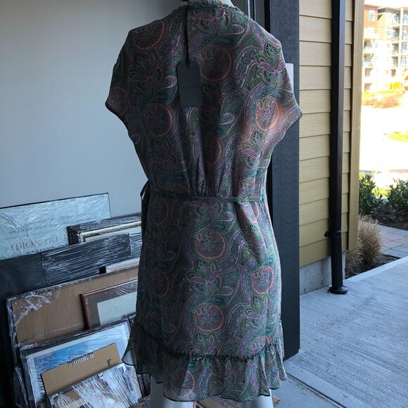 All Saints Zini Shahmina Lined Lightweight Paisley Wrap Dress Grn Pnk Sz 8 NWT - Picture 7 of 12